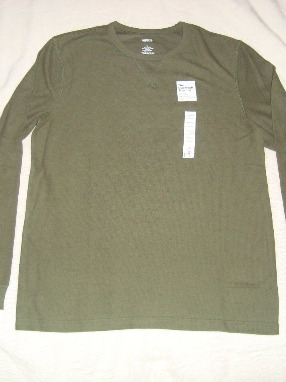 Sonoma Supersoft Thermal Men's Henley Shirt Sz. L Waffle Knit Military Green NWT